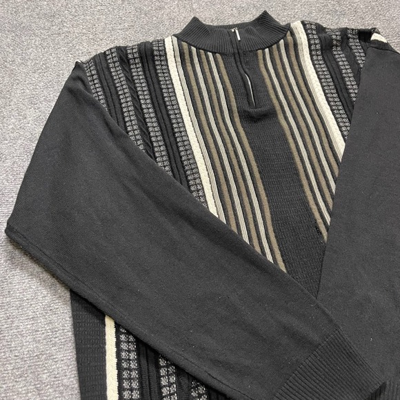 Vintage Stacey Adams Black Striped 1/4 Zip Sweater Cotton Blend - Picture 3 of 9